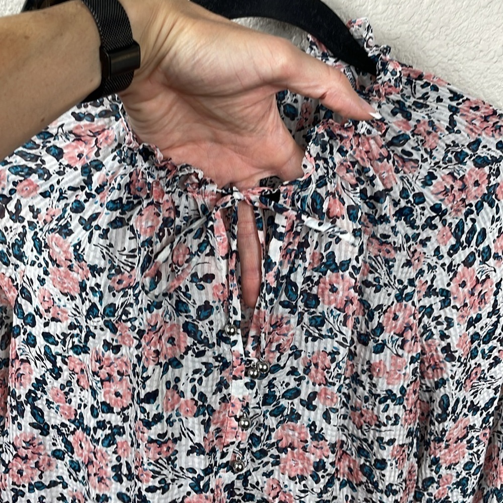 Veronica Beard Antonette White Floral Ruffled Silk Blouse Long Sleeve Sheer Sz 2 - Picture 6 of 16